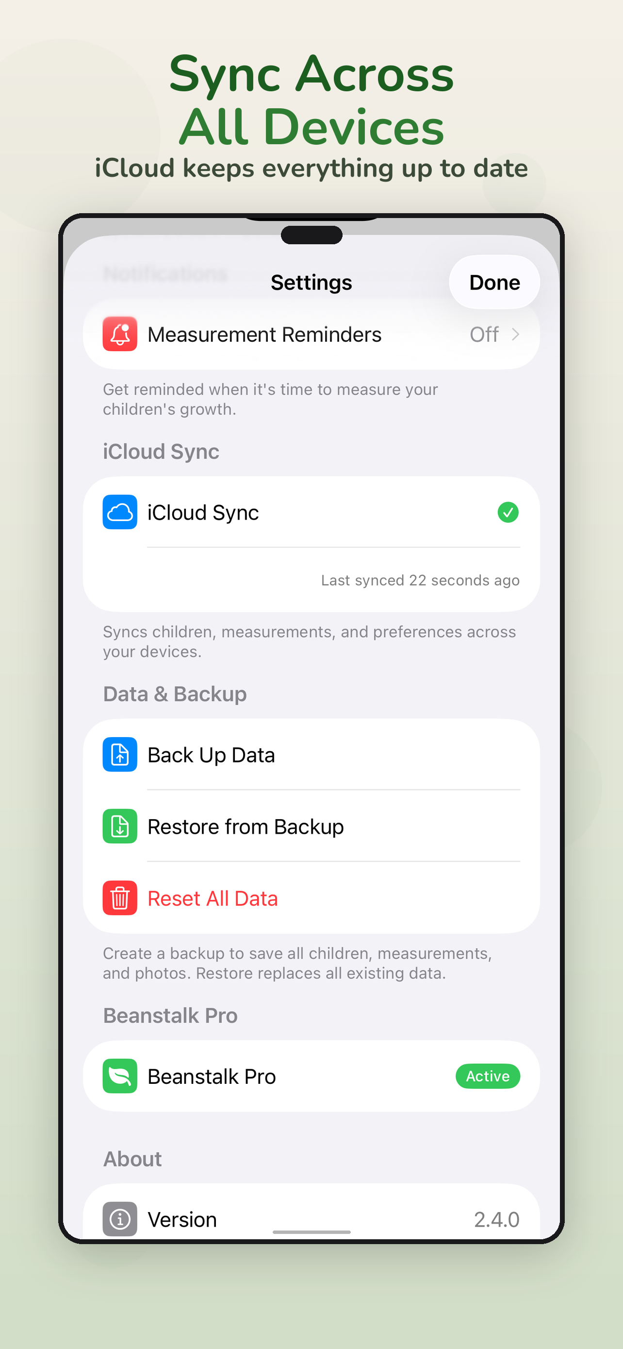 iCloud Sync across all your devices