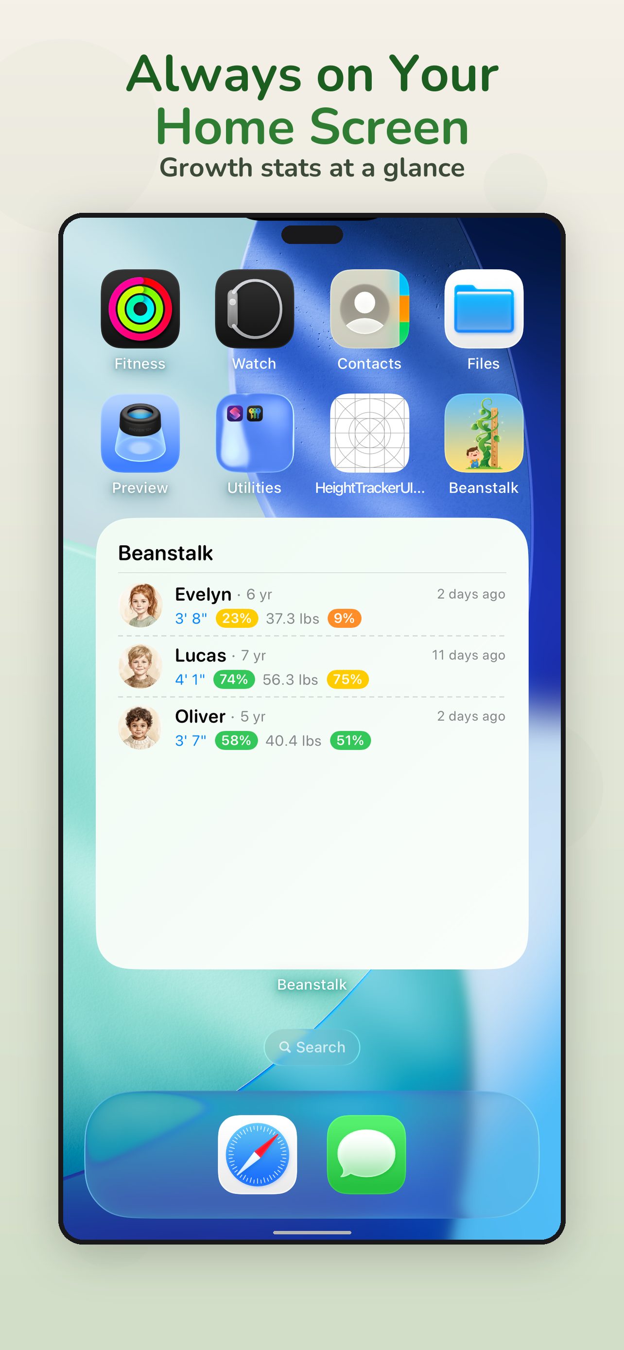 Home screen widget showing growth at a glance
